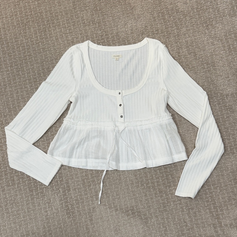 3 for $33 Pilcro White Long Sleeve Peplum Top